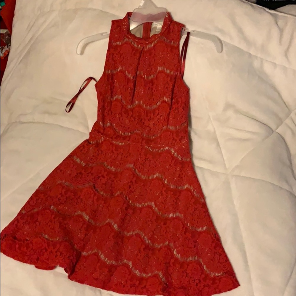 Red high neck cocktail dress
